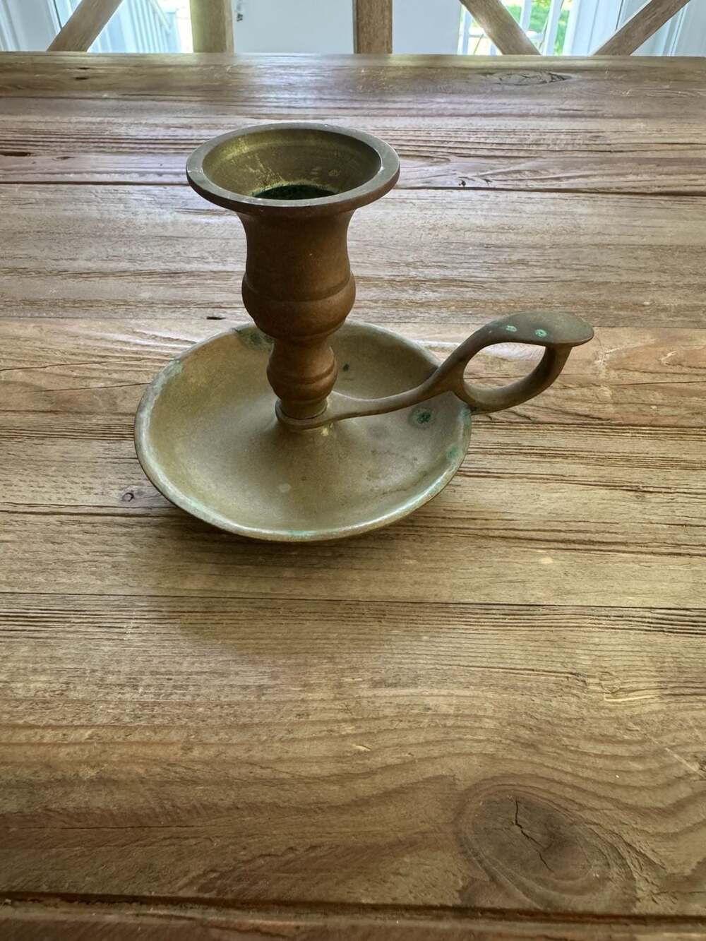 Vintage Brass Chamberstick Candle Holder with Finger Loop